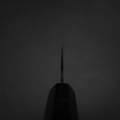 Santoku Blue Steel #2 Kurouchi Chokin Samurai New Moon Buffalo Ebony Handle 165mm-[Musashi]-[Japanese-Kitchen-Knives]