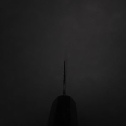 Santoku Blue Steel #2 Kurouchi Chokin Tiger-Bamboo Buffalo Ebony Handle 165mm-[Musashi]-[Japanese-Kitchen-Knives]