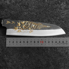 Santoku Blue Steel #2 Kurouchi Chokin Tokyo Tower & Maple Leaves Buffalo Ebony Handle 165mm (6.5")-[Musashi]-[Japanese-Kitchen-Knives]