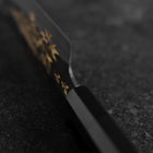 Santoku Blue Steel #2 Kurouchi Chokin Tokyo Tower & Maple Leaves Buffalo Ebony Handle 165mm (6.5")Santoku Blue Steel #2 Kurouchi Chokin Tokyo Tower & Maple Leaves Buffalo Ebony Handle 165mm (6.5")-[Musashi]-[Japanese-Kitchen-Knives]