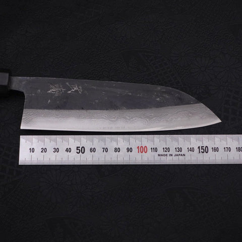 Santoku Blue Steel #2 Kurouchi Damascus Buffalo Ebony Handle 165mm (6.5”)-[Musashi]-[Japanese-Kitchen-Knives]