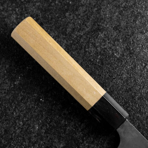 Santoku Blue Steel #2 Kurouchi Damascus Buffalo Magnolia Handle 170mm-[Musashi]-[Japanese-Kitchen-Knives]