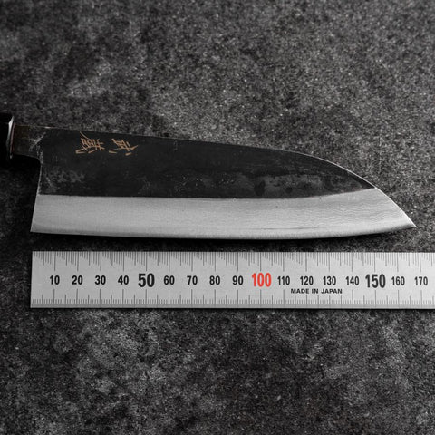Santoku Blue Steel #2 Kurouchi Damascus Buffalo Walnut Handle 165mm (6.5”)-[Musashi]-[Japanese-Kitchen-Knives]