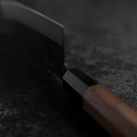 Santoku Blue Steel #2 Kurouchi Damascus Buffalo Walnut Handle 165mm-[Musashi]-[Japanese-Kitchen-Knives]