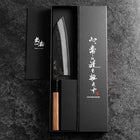 Santoku Blue Steel #2 Kurouchi Damascus Buffalo Walnut Handle 165mm-[Musashi]-[Japanese-Kitchen-Knives]