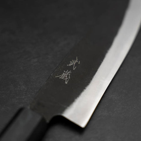 Santoku Blue Steel #2 Kurouchi Dark Blue Urushi Handle 165mm (6.5”)-[Musashi]-[Japanese-Kitchen-Knives]