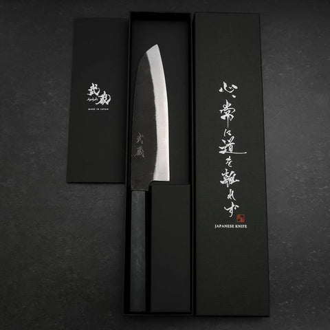 Santoku Blue Steel #2 Kurouchi Dark Blue Urushi Handle 165mm (6.5”)-[Musashi]-[Japanese-Kitchen-Knives]
