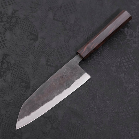 Santoku Blue Steel #2 Kurouchi Ebony Handle 165mm-[Musashi]-[Japanese-Kitchen-Knives]