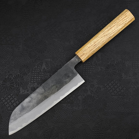 Santoku Blue Steel #2 Kurouchi Oak Handle 165mm (6.5”)-[Musashi]-[Japanese-Kitchen-Knives]