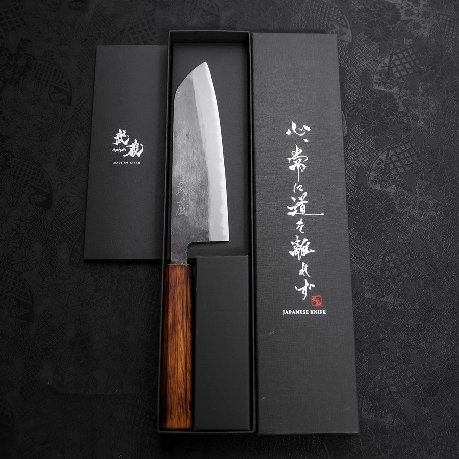 Santoku Blue Steel #2 Kurouchi Sumi Urushi Handle 165mm (6.5