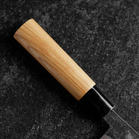 Santoku Blue Steel #2 Kurouchi Zelkova Round Handle 150mm-[Musashi]-[Japanese-Kitchen-Knives]