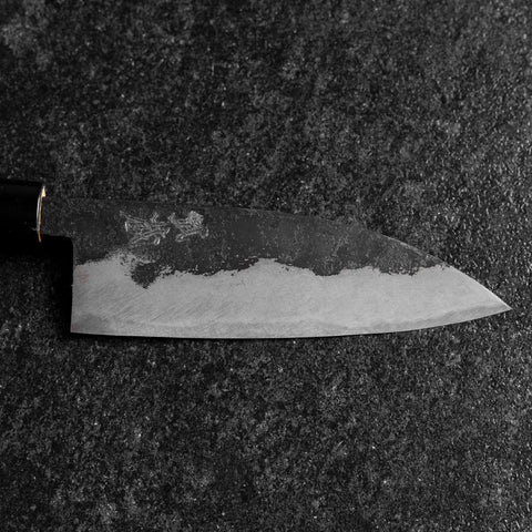 Santoku Blue Steel #2 Kurouchi Zelkova Round Handle 150mm-[Musashi]-[Japanese-Kitchen-Knives]