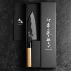 Santoku Blue Steel #2 Kurouchi Zelkova Round Handle 150mm-[Musashi]-[Japanese-Kitchen-Knives]