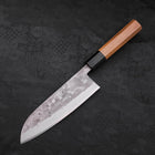 Santoku Blue Steel #2 Nashiji Stainless Clad Buffalo Teak Handle 165mm (6.5”)-[Musashi]-[Japanese-Kitchen-Knives]