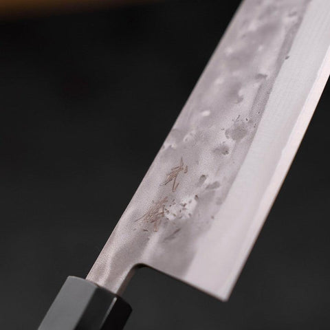 Santoku Blue Steel #2 Nashiji Stainless Clad Buffalo Teak Handle 165mm (6.5”)-[Musashi]-[Japanese-Kitchen-Knives]