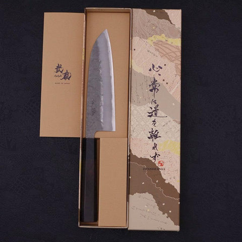Santoku Blue Steel #2 Nashiji Stainless Clad Ebony Handle 165mm (6.5”)-[Musashi]-[Japanese-Kitchen-Knives]