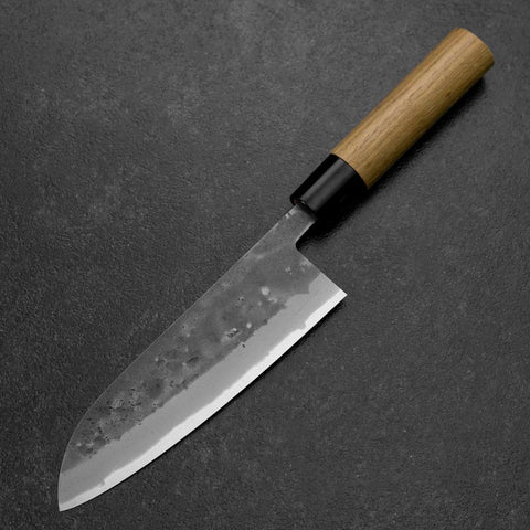 Santoku Blue Steel #2 Nashiji Stainless Yew Handle 165mm (6.5”)-[Musashi]-[Japanese-Kitchen-Knives]