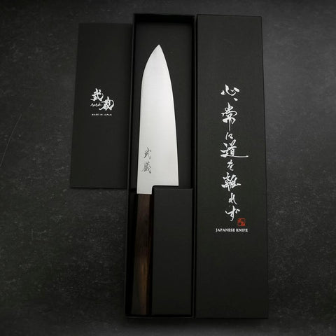 Santoku Blue Steel #2 Polished Ebony Handle 180mm (7”)-[Musashi]-[Japanese-Kitchen-Knives]