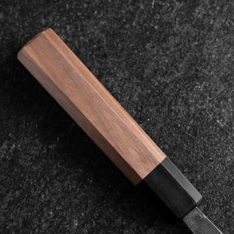 Santoku Blue Steel #2 Stainless Clad Kurouchi Buffalo Walnut Handle 165mm-[Musashi]-[Japanese-Kitchen-Knives]