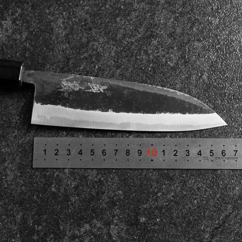 Santoku Blue Steel #2 Stainless Clad Kurouchi Buffalo Walnut Handle 165mm-[Musashi]-[Japanese-Kitchen-Knives]