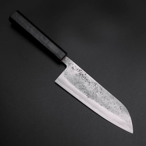Santoku Blue Steel #2 Stainless Clad Nashiji Dark Blue Urushi Handle 165mm (6.5”)-[Musashi]-[Japanese-Kitchen-Knives]