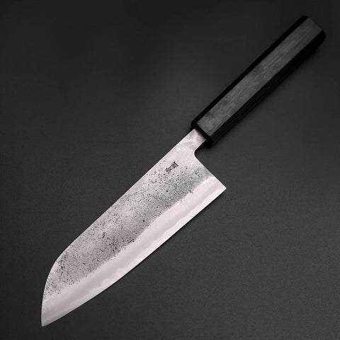 Santoku Blue Steel #2 Stainless Clad Nashiji Dark Blue Urushi Handle 165mm-[Musashi]-[Japanese-Kitchen-Knives]