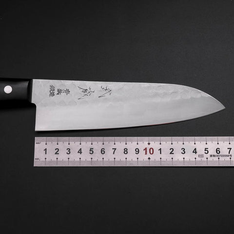 Santoku Blue Steel #2 Stainless Clad Tsuchime Western Handle Black 165mm-[Musashi]-[Japanese-Kitchen-Knives]