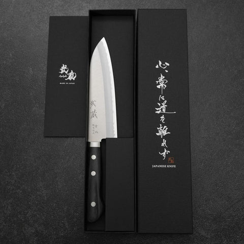 Santoku Blue Steel #2 Stainless Clad Western Handle 165mm (6.5”)-[Musashi]-[Japanese-Kitchen-Knives]