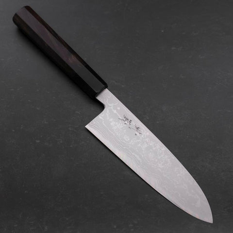 Santoku Blue Steel #2 Suminagashi Buffalo Ebony Handle 170mm (6.7”)-[Musashi]-[Japanese-Kitchen-Knives]