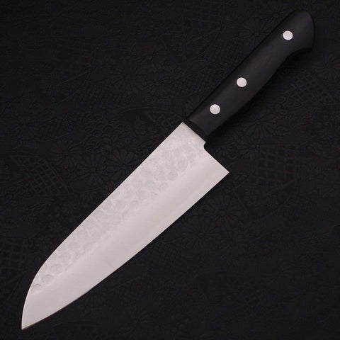 Santoku Blue Steel #2 Tsuchime Stainless Clad Western Handle 170mm (6.7”)-[Musashi]-[Japanese-Kitchen-Knives]
