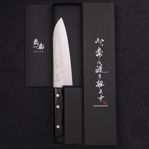 Santoku Blue Steel #2 Tsuchime Stainless Clad Western Handle 170mm (6.7”)-[Musashi]-[Japanese-Kitchen-Knives]