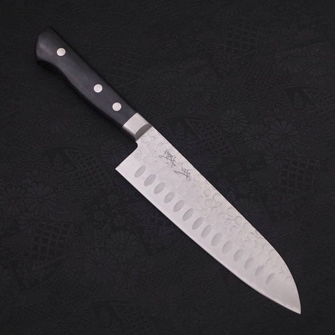 Santoku Blue Steel #2 Tsuchime Stainless Clad Western Handle 175mm (6.8”)-[Musashi]-[Japanese-Kitchen-Knives]