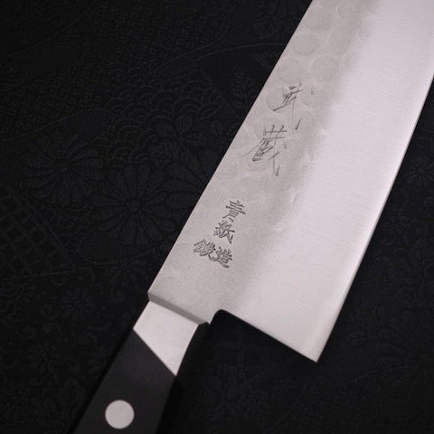 Santoku Blue Steel #2 Tsuchime Stainless Clad Western Handle 180mm (7”)-[Musashi]-[Japanese-Kitchen-Knives]
