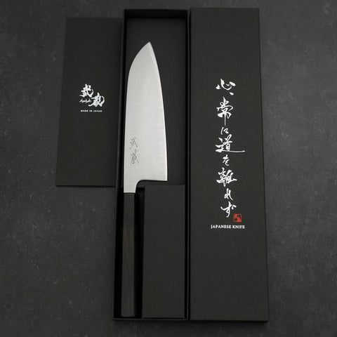 Santoku Blue Super Polished Buffalo Ebony Handle 165mm (6.5”)-[Musashi]-[Japanese-Kitchen-Knives]