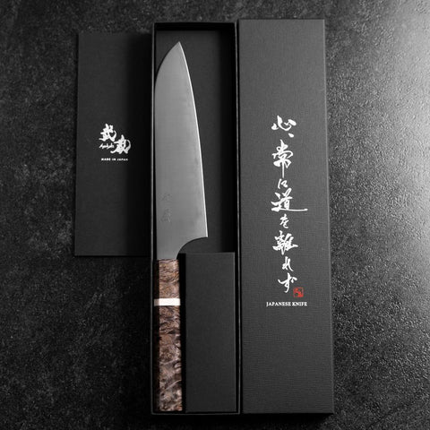 Santoku Blue Super Polished Maple Handle 180mm (7”)-[Musashi]-[Japanese-Kitchen-Knives]