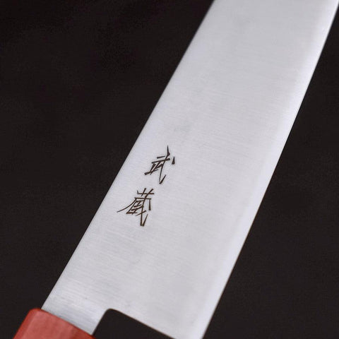 Santoku Blue Super Polished Maple Red Handle 180mm (7”)-[Musashi]-[Japanese-Kitchen-Knives]