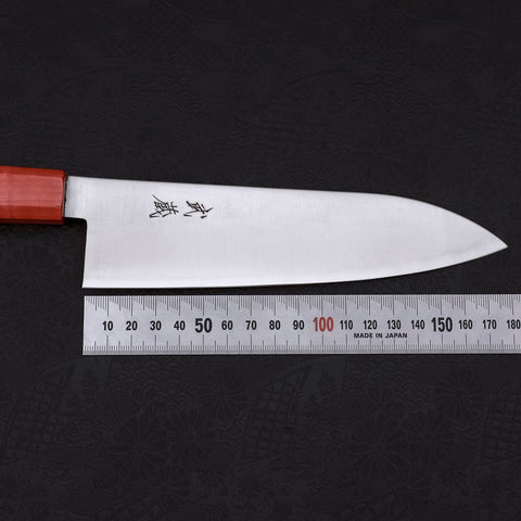 Santoku Blue Super Polished Maple Red Handle 180mm (7”)-[Musashi]-[Japanese-Kitchen-Knives]