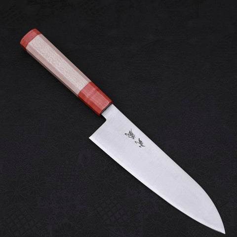 Santoku Blue Super Polished Maple Red Handle 180mm (7”)-[Musashi]-[Japanese-Kitchen-Knives]