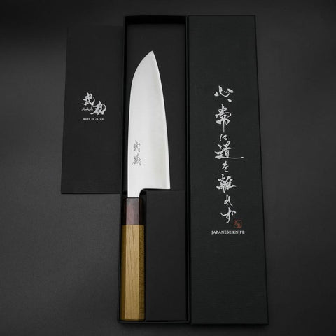 Santoku Blue Super Polished Zelkova Handle 165mm (6.5”)-[Musashi]-[Japanese-Kitchen-Knives]