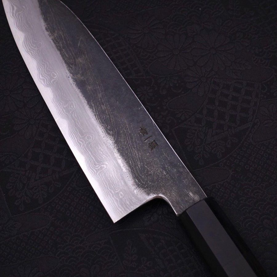 Santoku Blue steel #1 Kurouchi Suminagashi Buffalo Ebony Handle 170mm-Blue steel #1-Damascus-Japanese Handle-[Musashi]-[Japanese-Kitchen-Knives]
