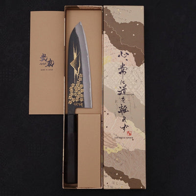 Santoku Blue steel #2 Kurouchi Chokin Sakura-Fuji Buffalo Ebony Handle 170mm-Blue steel #2-Kurouchi-Japanese Handle-[Musashi]-[Japanese-Kitchen-Knives]