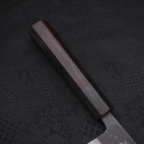 Santoku Blue Steel #2 Kurouchi Damascus Buffalo Ebony Handle 165mm-[Musashi]-[Japanese-Kitchen-Knives]