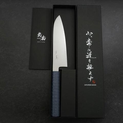 Santoku Chromax Polished Blue Urushi Handle 170mm (6.7”)-[Musashi]-[Japanese-Kitchen-Knives]