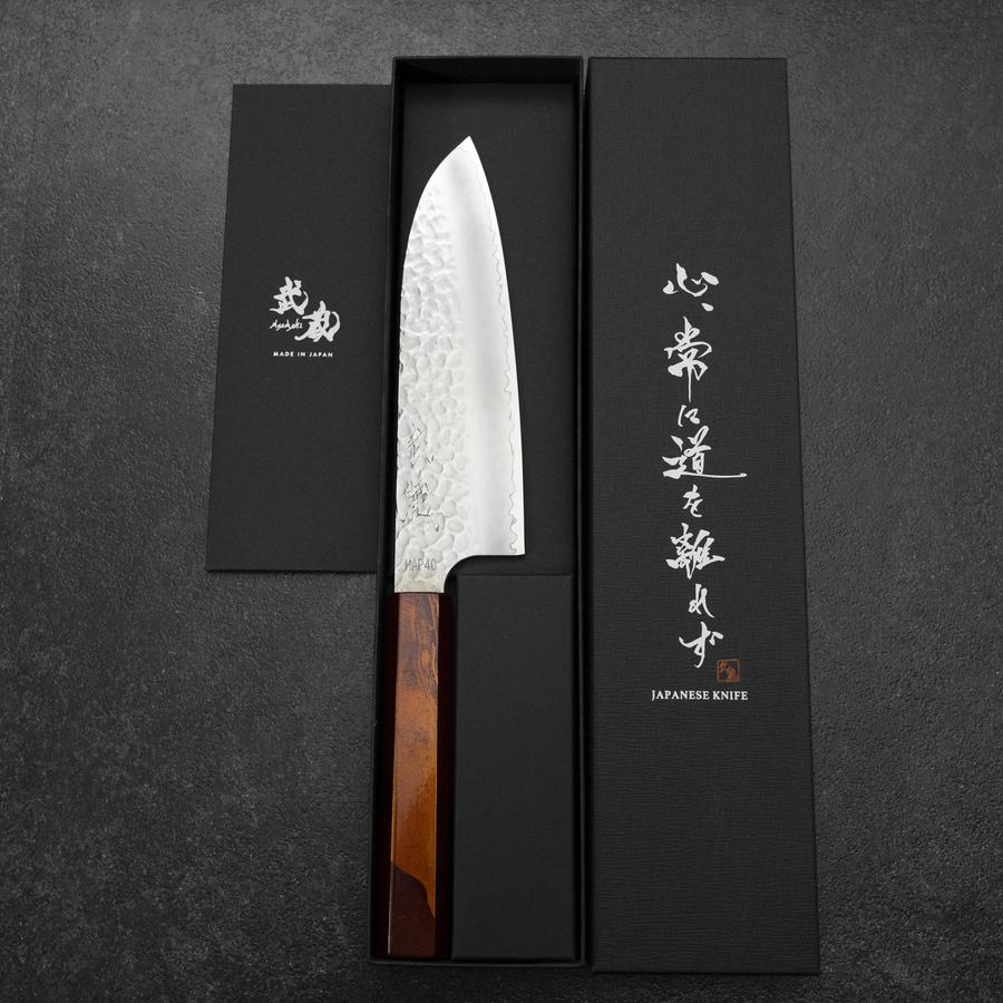 Santoku HAP-40 Tsuchime Red Urushi Handle 180mm-[Musashi]-[Japanese-Kitchen-Knives]