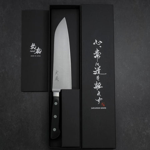 Santoku Molybdenum Polished Western Black Handle 180mm (7”)-[Musashi]-[Japanese-Kitchen-Knives]