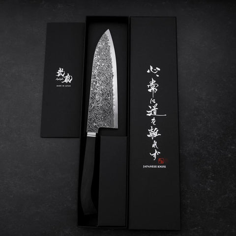 Santoku SG-2 Black Damascus Western Ebony Handle 180mm-[Musashi]-[Japanese-Kitchen-Knives]