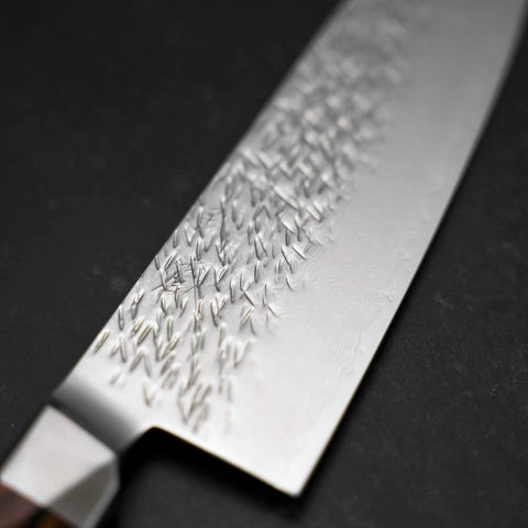 Santoku SG-2 Mirror Tsuchime Damascus Octagonal Mahogany Handle 180mm (7”)-[Musashi]-[Japanese-Kitchen-Knives]