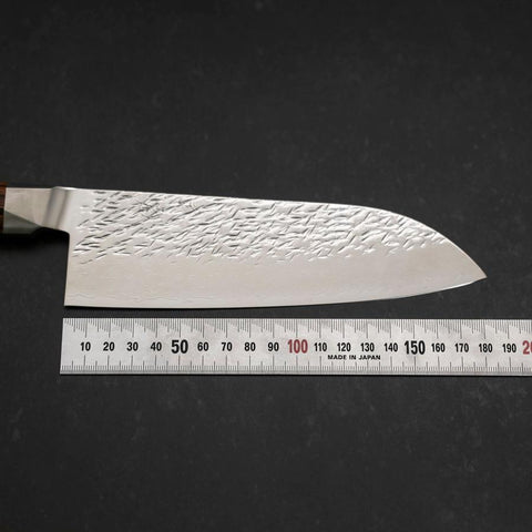 Santoku SG-2 Mirror Tsuchime Damascus Octagonal Mahogany Handle 180mm (7”)-[Musashi]-[Japanese-Kitchen-Knives]
