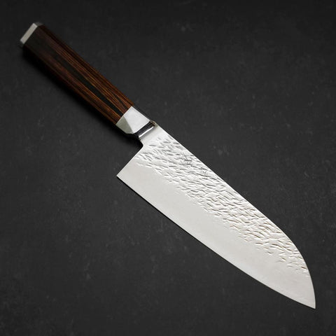 Santoku SG-2 Mirror Tsuchime Damascus Octagonal Mahogany Handle 180mm (7”)-[Musashi]-[Japanese-Kitchen-Knives]