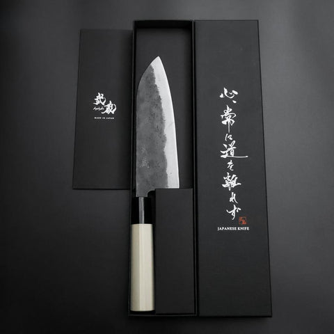 Santoku SK Steel Kurouchi Kurigata Magnolia Handle 165mm-[Musashi]-[Japanese-Kitchen-Knives]